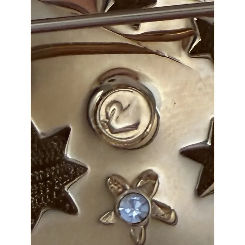 Swarovski Brooch Pin Saturn Planet Sun Moon Stars Rhinestone Swan Signed Vintage